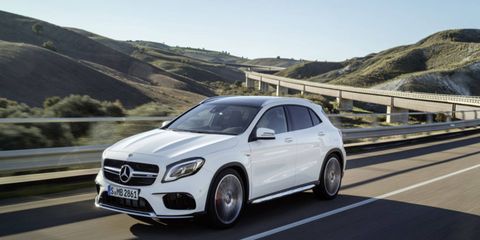 The 2.0-liter engine in the GLA45 produces 375 hp and propels the Mercedes to 60 in 4.3 seconds.