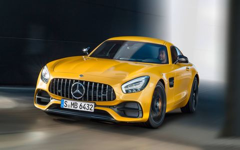 The 2018 Mercedes-AMG lineup gets the so-called Panamericana grille, a few performance-enhancing extras pulled from the range-topping GT R and a little more power to go around. The 2018 GT S is shown here.