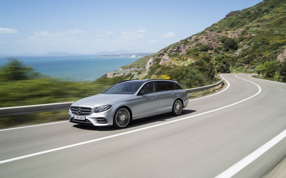 The 2017 E400 4Matic Wagon arrives here next spring, powered by Benz’s 3.0-liter twin-turbo V6 producing 329 hp and 354 lb-ft of torque.