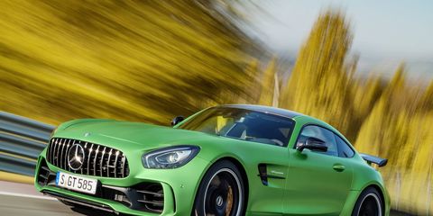 The Mercedes-AMG GT R made its debut at the Brooklands circuit in England, with 577 hp on tap.