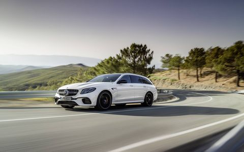 The new 2018 AMG E63 S wagon gets 603 hp from a twin-turbocharged 4-liter V8 engine and standard 4Matic all-wheel drive. Yes, there's a drift mode.