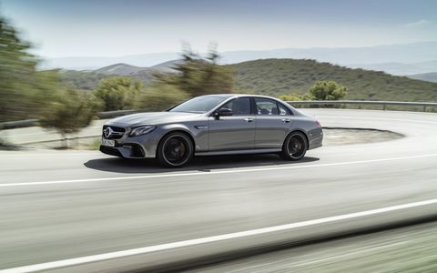 The 2018 Mercedes-AMG E63 S sedan, which will arrive in the United States next year, comes equipped with a twin-turbocharged 4.0-liter V8 producing 603 hp.