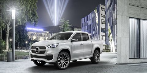 The Mercedes-Benz X-Class pickup concepts show both sides of a Merc pickup.