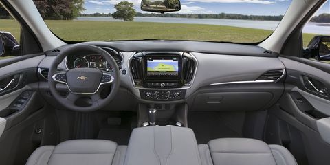 The 2018 Chevy Traverse SUV comes with USB ports in every row, more than 20 cubbies for storage, sliding and folding second-row seats and plenty of cameras for maneuvering in tight spaces.