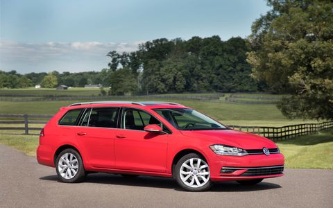 The 2018 Volkswagen Golf Sportwagen comes with a 1.8-liter turbocharged four making 170 hp and 184 lb-ft of torque. Automatic versions deliver 199 lb-ft.