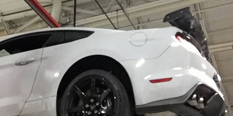 A massive wing on an otherwise standard Shelby GT350 body suggests Ford is working on something powerful.