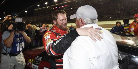 Dale Earnhardt Jr. gave the helmet from his final start to Rick Hendrick in exchange for the throwback car he drove on Sunday.