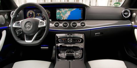 Inside the 2018 Mercedes-Benz E-Class Coupe. The 3.0-liter turbocharged E400 model goes on sale in the United States summer 2017; additional performance variants may follow.