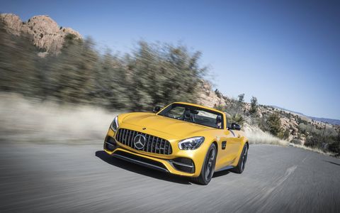 The 2018 Mercedes AMG GT convertible sprints to 60 mph in 3.7 seconds.