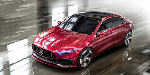 The Concept A follows Mercedes recent concepts with its red hue and Panamericana-style grille.