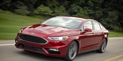 The 2017 Ford Fusion Sport is equipped with a 2.7-liter twin-turbocharged V6 making 325 hp and 380 lb-ft with a six-speed automatic.