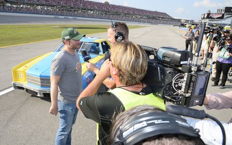 Dale Earnhardt Jr. gets his dad's car at Talladega Superspeedway, Friday Oct. 13, 2017.