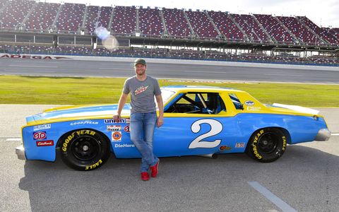 Dale Earnhardt Jr. gets his dad's car at Talladega Superspeedway, Friday Oct. 13, 2017.