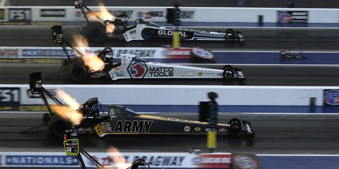 Courtney Force shattered Matt Hagan’s Funny Car track record for elapsed time and Robert Hight eclipsed the overall top speed mark during qualifying Friday at the  NHRA Four-Wide Nationals Friday night at zMAX Dragway.