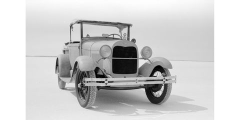 This Model A pit vehicle is about 20 years younger than the camera that photographed it. Photographed with 1910 Ansco Buster Brown No. 2 Folding camera, Rollei RPX 25 film.