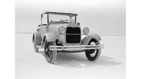 This Model A pit vehicle is about 20 years younger than the camera that photographed it. Photographed with 1910 Ansco Buster Brown No. 2 Folding camera, Rollei RPX 25 film.