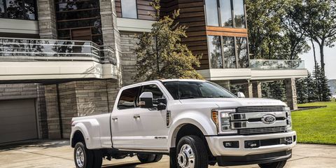 The 2018 Ford F-Series Super Duty Limited pickups are leather-clad swanky tow rigs.
