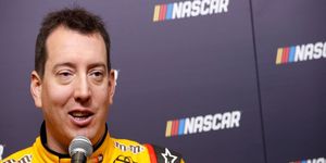 Kyle Busch meets with the media Tuesday in Charlotte.