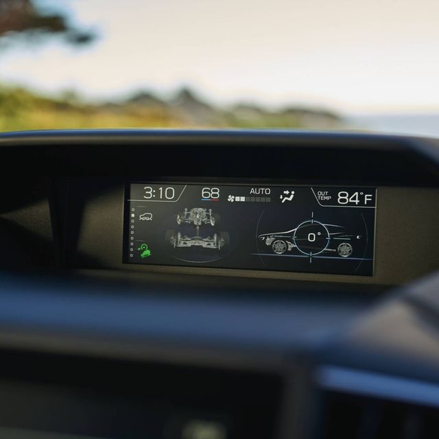 This Subaru Crosstrek's dash-mounted instrument cluster gives the driver important information about the car, including the exterior temperature.