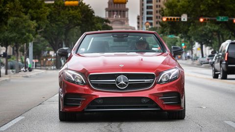 The 2019 Mercedes-AMG E 53 Cabriolet gets the company's new twin-turbo I6 making 429 hp with a nine-speed automatic.