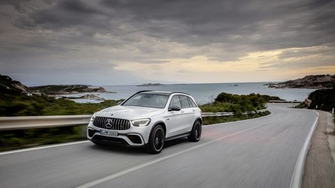 The 2020 Mercedes-AMG GLC 63 is shown with a light refresh at the New York auto show.