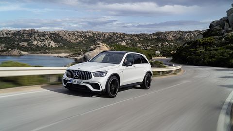 The 2020 Mercedes-AMG GLC 63 is shown with a light refresh at the New York auto show.