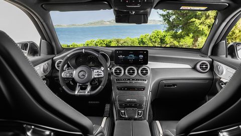 The Mercedes-AMG GLC 63 crossover's interior gets some noted improvements -- such as the updated infotainment MBUX infotainment system.
