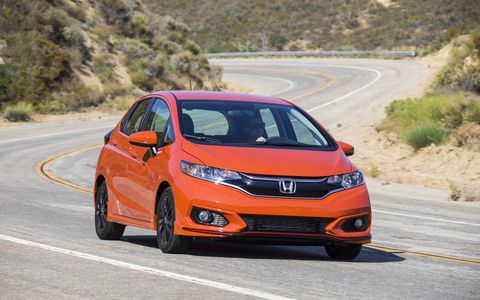 The 2018 Honda Fit Sport has a 1.5-liter I4 producing 130 hp and 114 lb-ft of torque.
