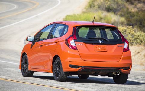 The 2018 Honda Fit Sport has a 1.5-liter I4 producing 130 hp and 114 lb-ft of torque.