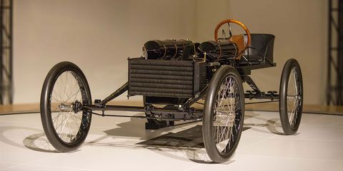 A replica of the 1902 Oldsmobile Pirate Beach Racer. Looks equal parts fun and terrifying.
