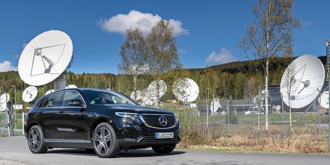 Combined output of the 2020 Mercedes-Benz EQC 400 is 402 hp and 561 lb ft, good enough for a 4.9-second 0-60 mph sprint.