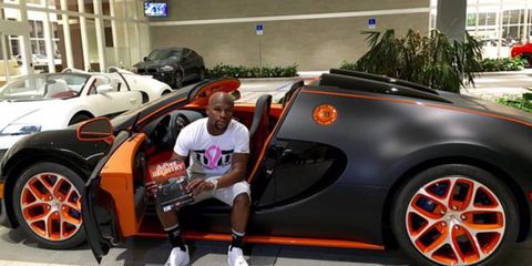 The 3.5-million Bugatti Veyron Grand Sport Vitesse is Floyd Mayweather's most recent acquisition. The open-top Veyron is capable of speeds as high as 250mph, and is as fast as you'd want to go without a roof or roll cage.
