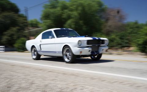 Each Classic Recreations GT350CR begins life as an original '65/'66 Mustang. CR then swaps in a new drivetrain, in this case a 550-hp 427-cubic-inch V8, adds a host of modern amenities and authentic Shelby performance parts until voila you have, essentially, a brand-new Shelby GT350 with modern brakes, suspension and steering. Woot!