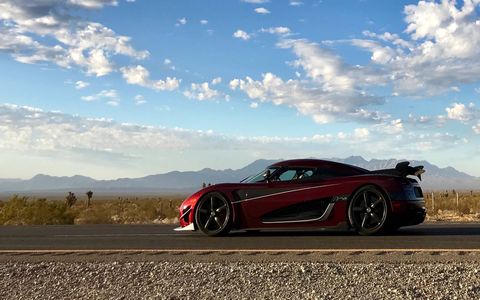 The Koenigsegg Agera RS in the middle of the Nevada desert to attempt a record breaking top speed run
