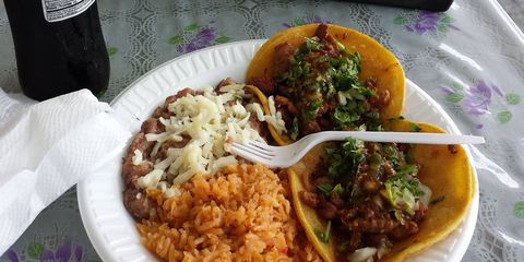 Some of the bigger taco trucks offer full combination plates, with rice and beans.