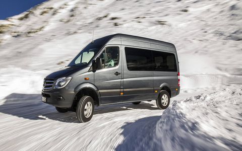 This is how the Mercedes Sprinter 4x4 would have looked had we found any actual snow on a road anywhere.