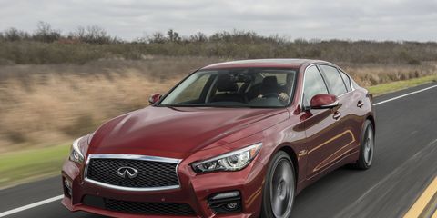 The 2017 Infiniti Q50 Red Sport comes with a twin-turbocharged V6 delivering 400 hp and 350 lb-ft of torque.