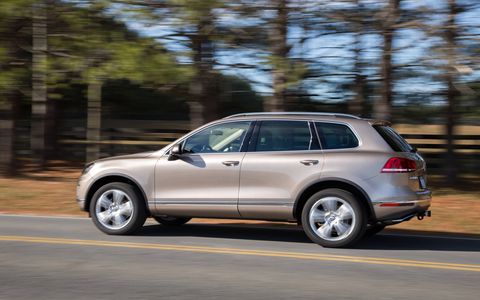 The 2016 VW Touareg VR6 gets 280 hp and 266 lb-ft of torque from its 3.6-liter V6.