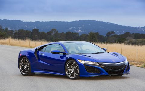 The NSX goes on sale this spring with 573 hp, 476 lb-ft, a nine-speed DCT and all-wheel drive.