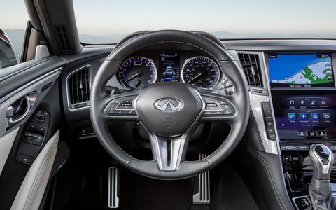 The 2017 Infiniti Q60 3.0T features a dual-screen infotainment system and a properly luxurious interior.