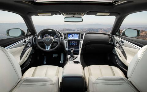 The 2017 Infiniti Q60 3.0T features a dual-screen infotainment system and a properly luxurious interior.