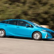 The Prius Prime is a plug-in hybrid version of the Toyota Prius that can go 25 miles on a charge thanks to a bigger, much bigger, 8.8-kWh battery. It achieves 55 mpg city, 53 highway and 54 combined, for a total range of 640 miles. Still looks like and drives like a Prius, though. You can't have everything.