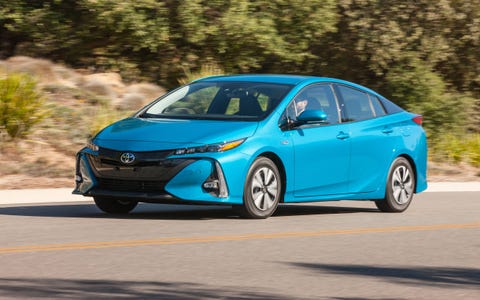 The Prius Prime is a plug-in hybrid version of the Toyota Prius that can go 25 miles on a charge thanks to a bigger, much bigger, 8.8-kWh battery. It achieves 55 mpg city, 53 highway and 54 combined, for a total range of 640 miles. Still looks like and drives like a Prius, though. You can't have everything.