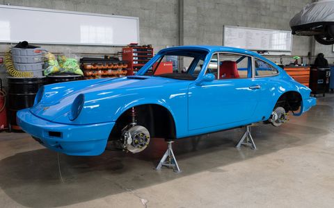 There are many cool Porsche projects in the LA Workshop, like this beautiful blue 911 autocrosser.