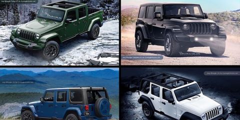 2018 Jeep Wrangler renderings show fog lights, pickup version and roof  panels