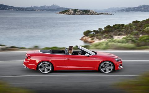 The 2018 Audi S5 Cabriolet ups the ante over the basic A5 with a 354-hp, 369-hp turbocharged V6.