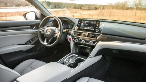 The Accord offers a plush interior in the Touring trim, with plenty of wood elements.