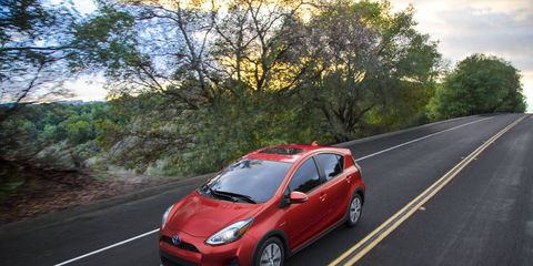 The 2018 Toyota Prius C returns 48 mpg in the city with a teeny 1.5-liter four and electric motor.