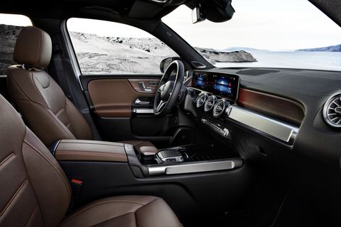 The 2020 Mercedes-Benz GLB crossover, which will go on sale in the United States before the end of 2019, draws its interior looks (and available technology) from the A-Class sedan. It offers an optional third row of seats, which gives the vehicle room for seven.
