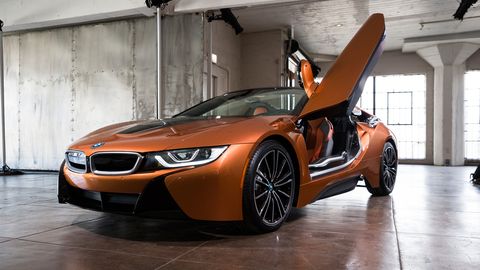 The 2019 BMW i8 Roadster delivers 369 hp when all motors and the engine are working together.
